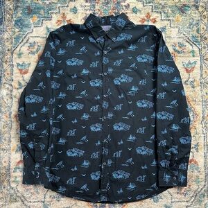 Vintage Lee Camping All Over Print Button-up Shirt Size XL